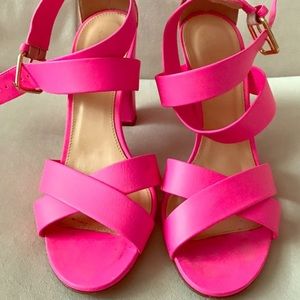 J Crew Mari Sandals in Shocking Pink
